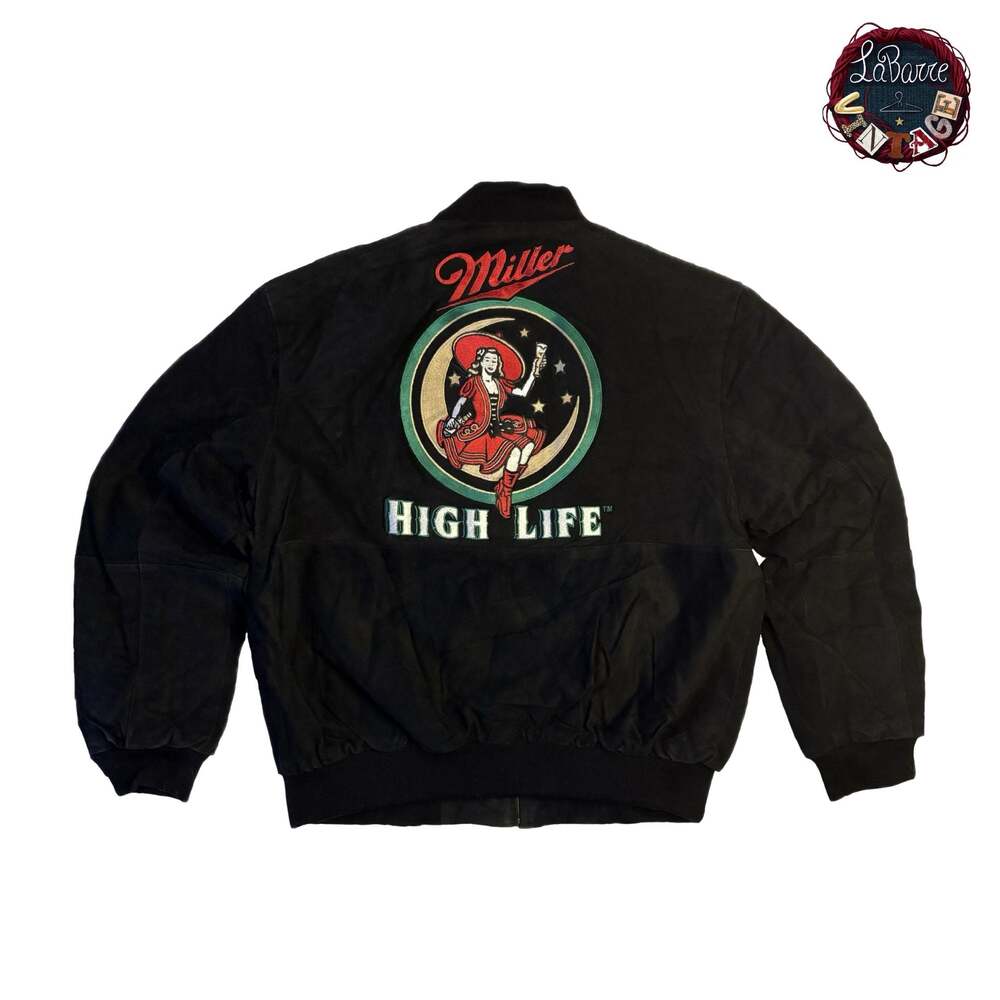 Vintage Jeff Hamilton Miller High Life Suede Leather Racing Bomber Jacket